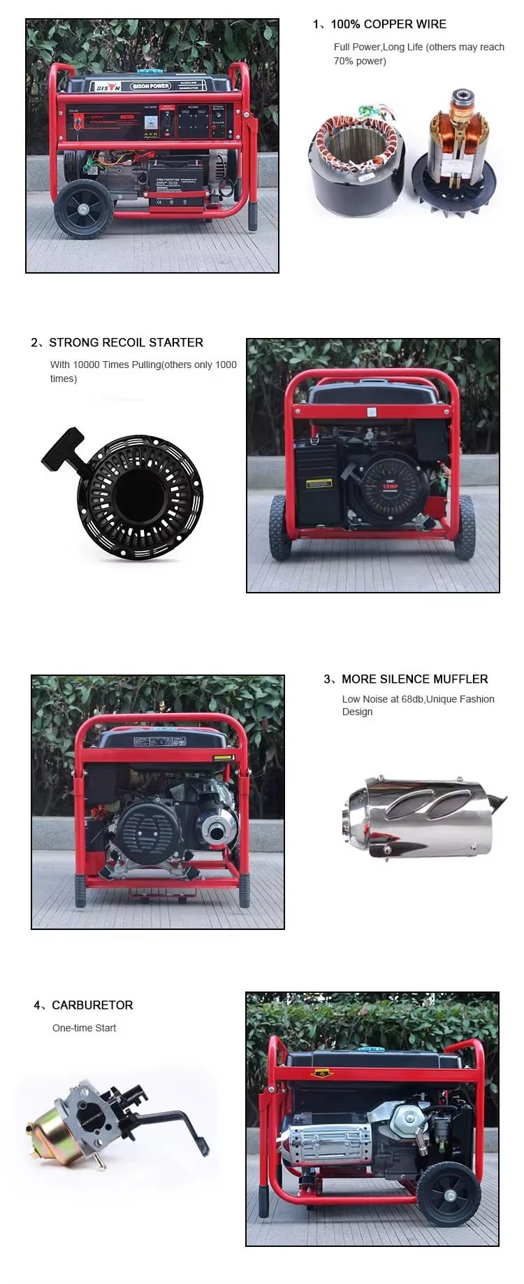 () 5kW 13Hp Portable Gasoline Generator 50Hz 60Hz 110V 220V Home Backup Construction Site Electric Start