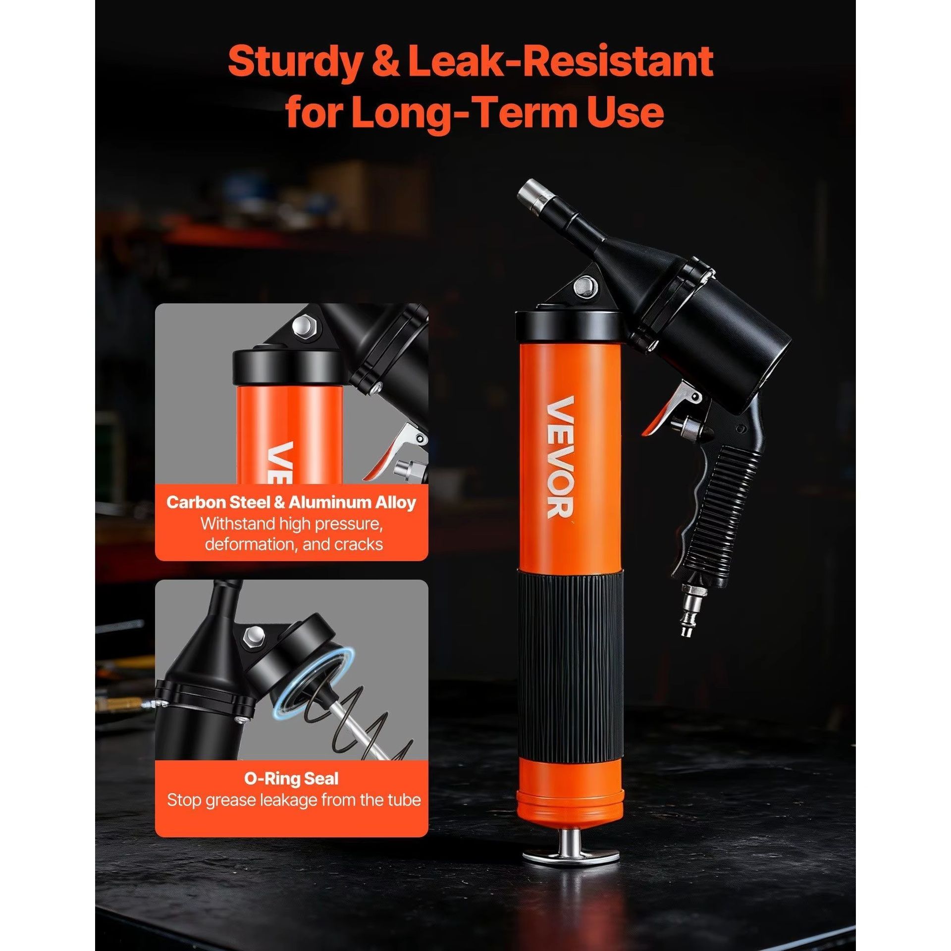 Continuous Cycle 6000 Psi High Pressure Pistol Grip Grease Gun 14 Oz Capacity With 18 Inch Flex Hose And Extension Rigid