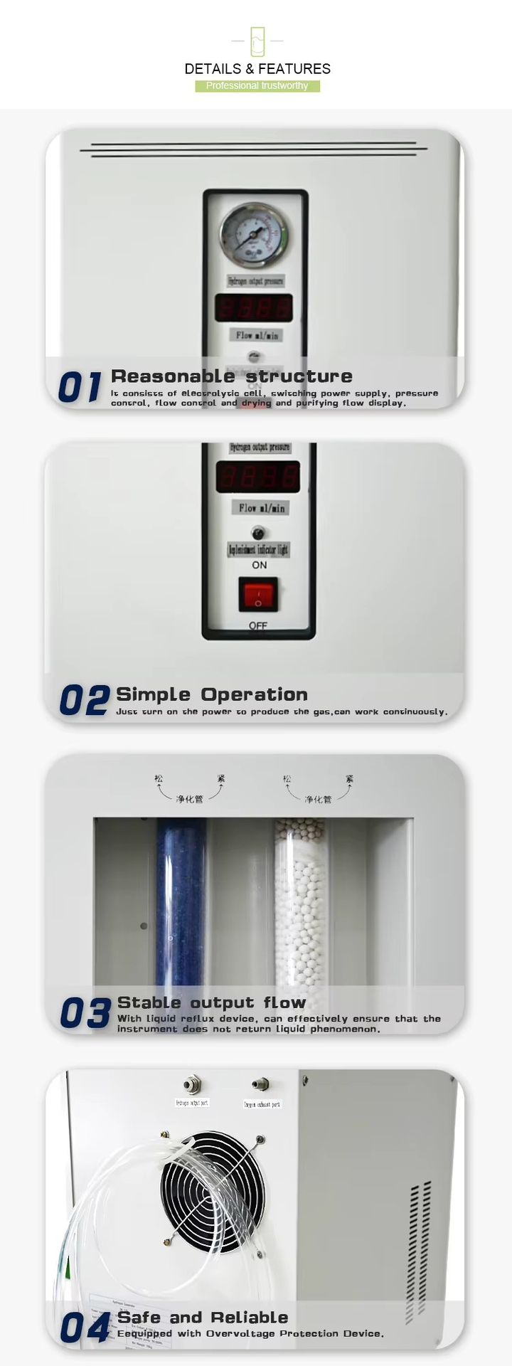 High Purity Hydrogen Generator 99.999% Free Electricity Factory Use 0~100L/H Output