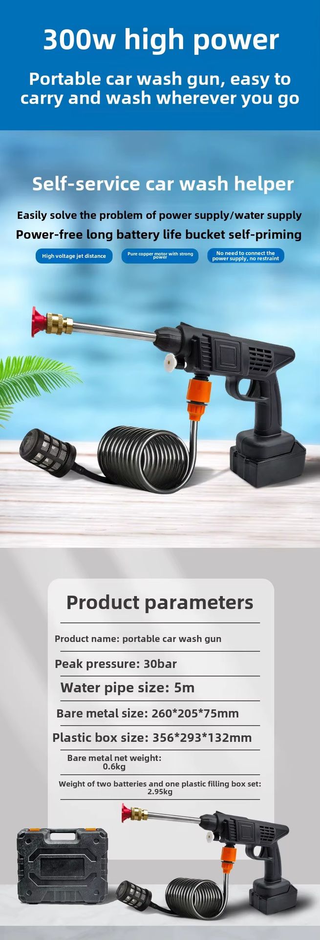 Industrial High-Pressure Portable Cordless Electric Car Washer Lithium Battery Powered Cleaning Machine Wash Spray Gun Tool Kit