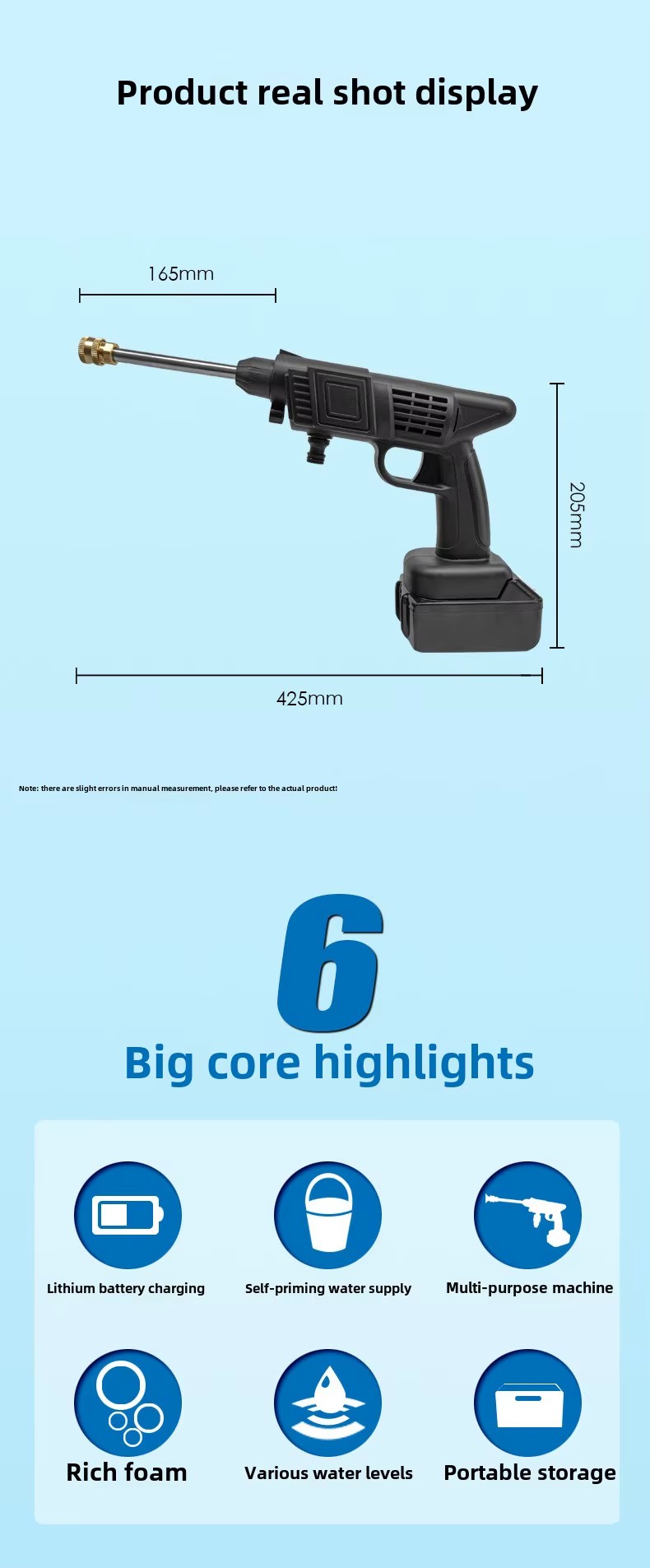 Industrial High-Pressure Portable Cordless Electric Car Washer Lithium Battery Powered Cleaning Machine Wash Spray Gun Tool Kit