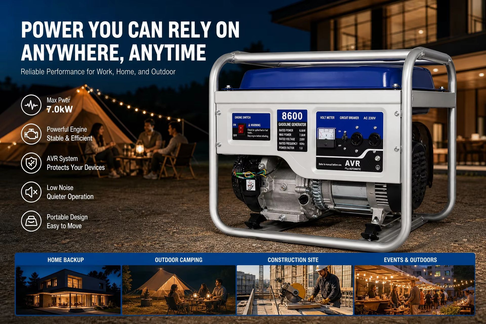 6.5KW/7.0/7.5KW Portable Mini Generator Petrol Generator dynamo AC Electric Starting Construction Electric Generator for Home