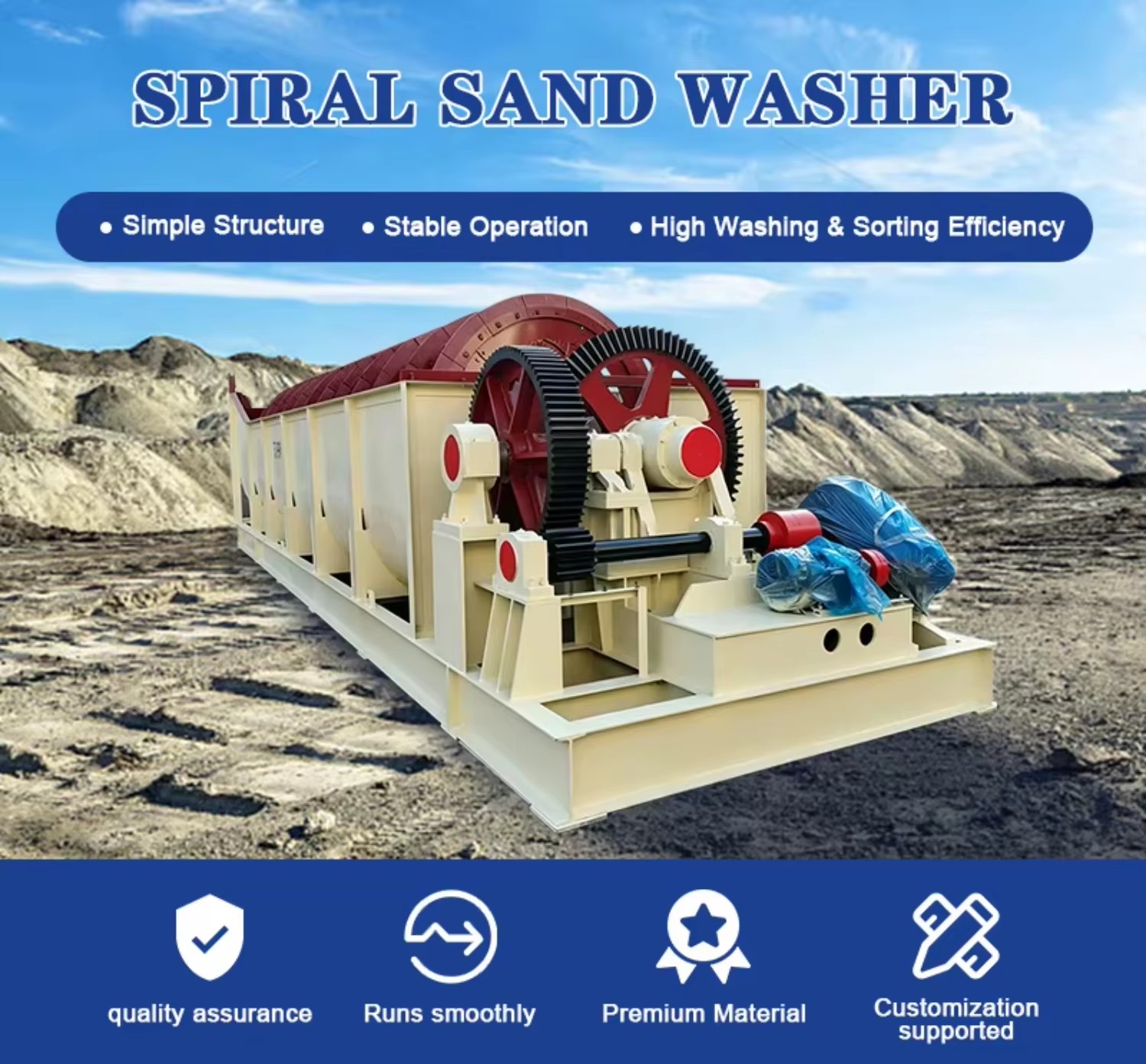 Double Screw Spiral Stone Washing Machine With Capacity 5-50T/h, Screw Sand Washer, Double Spiral Stone Screw Sand Washer