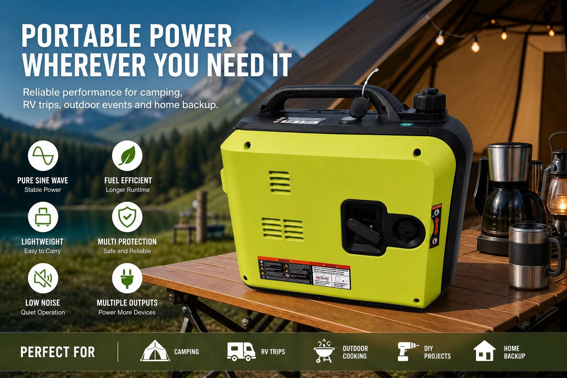 Electric Portable Variable Frequency Generator, 3500W Gasoline Silent Generator, Camping, RV, Outdoor Emergency and Home Backup