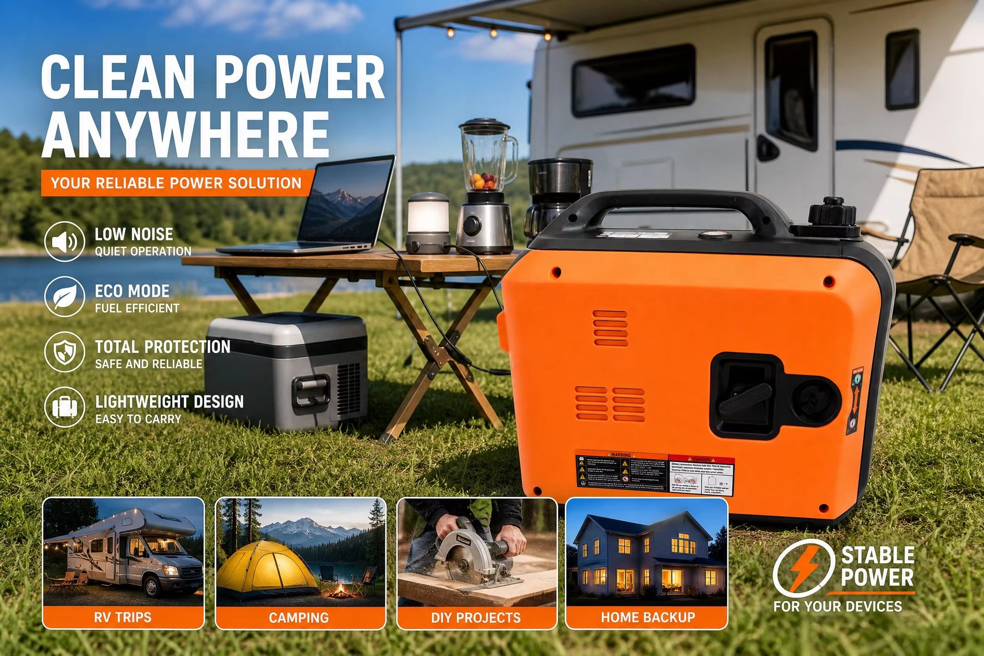 Manual Portable Variable Frequency Generator, 3500W Gasoline Silent Generator, Camper Van, RV, Outdoor Emergency and Home Backup