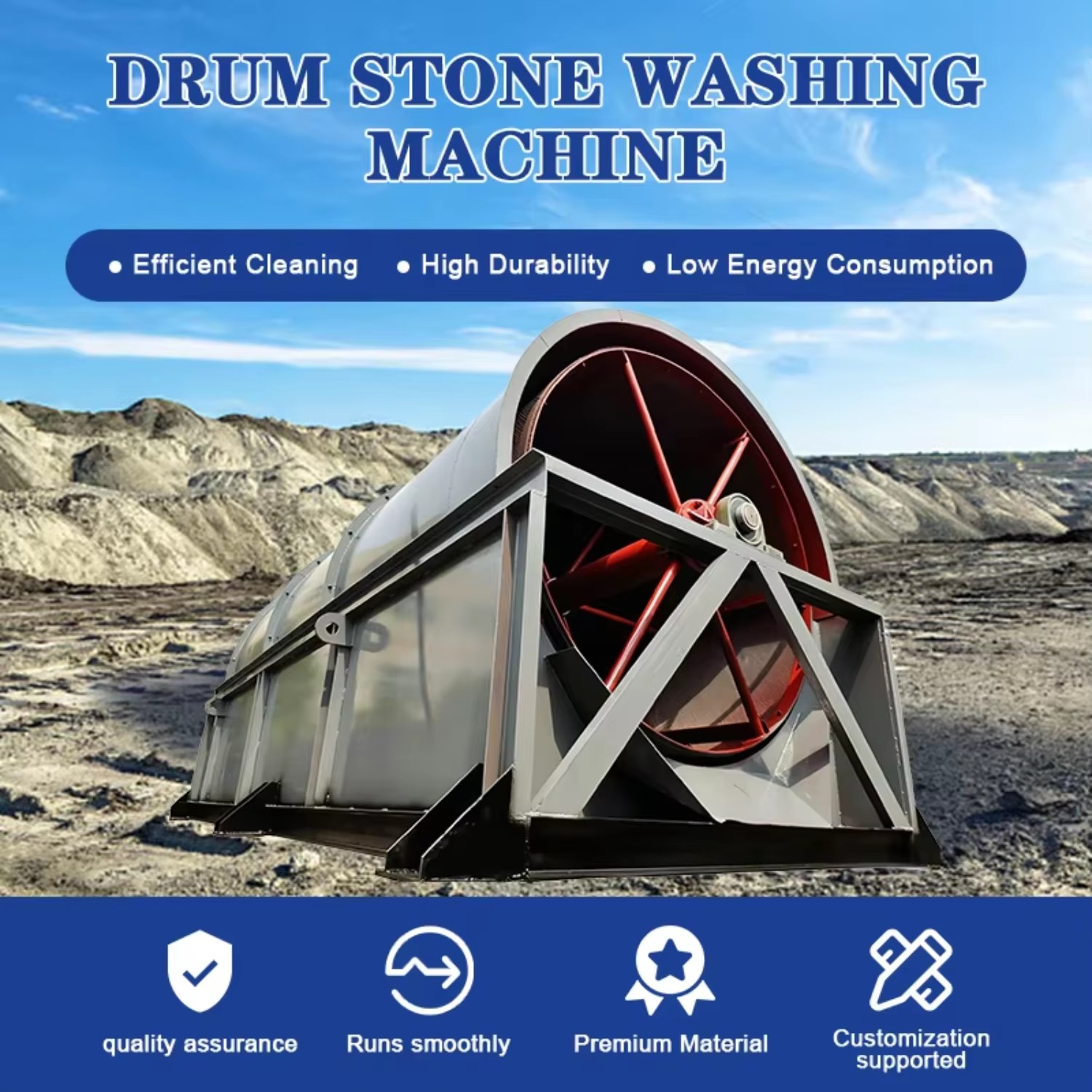 High Quality Gear-Driven Drum Stone Washing Machine Wheel Sand Washer AC Motor 40-150t/h Capacity for Mining Railway