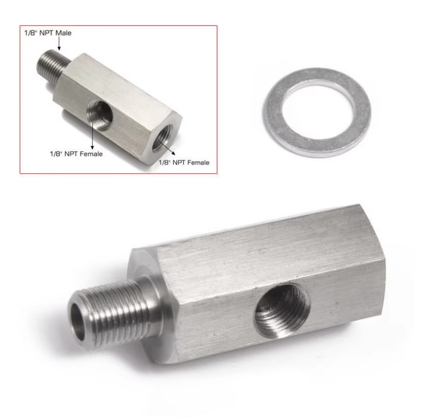 Stainless Steel 3-Way Tee Adapter 3*1/8 NPT Thread Hex Wrenchable Pipe Port Branch Fitting Auto Exhaust Pipeline Refit Parts