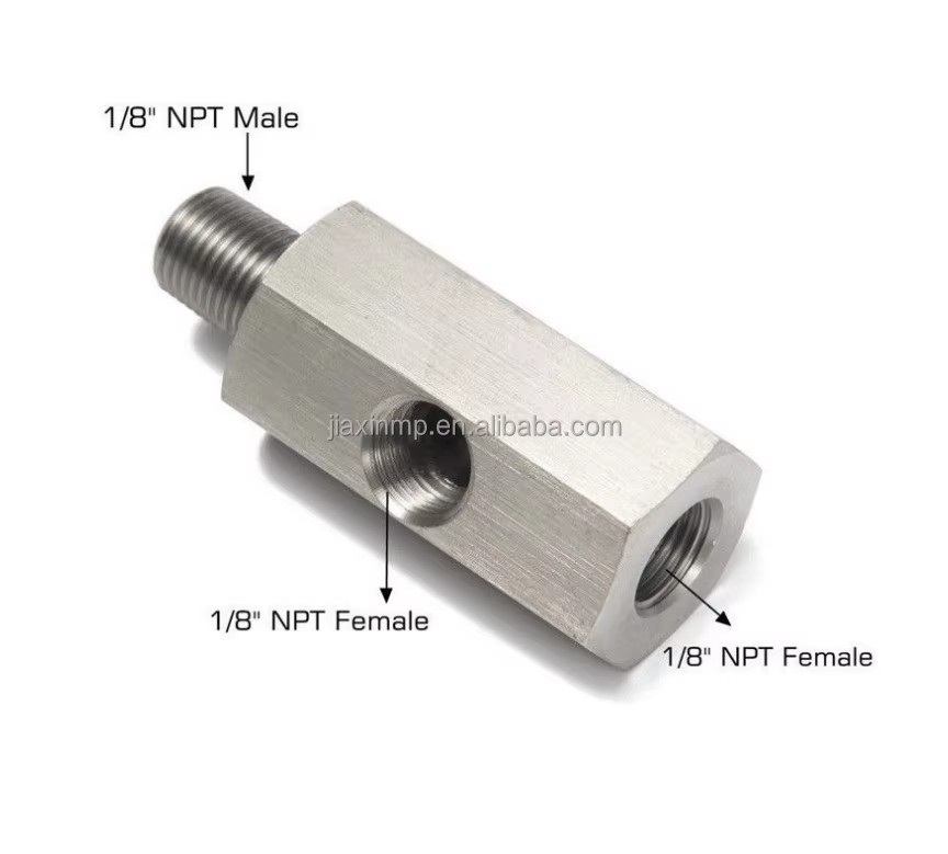 Stainless Steel 3-Way Tee Adapter 3*1/8 NPT Thread Hex Wrenchable Pipe Port Branch Fitting Auto Exhaust Pipeline Refit Parts