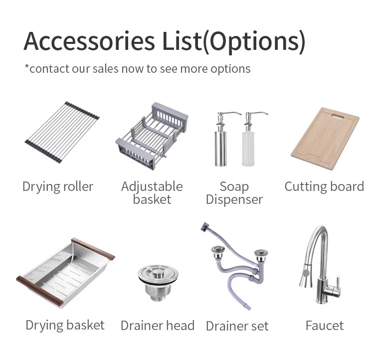 Modern Farmhouse Stainless Steel 304 Sinks Washer Cup Kitchen Black Granite Sink Handmade Cup Washer Kitchen Sink