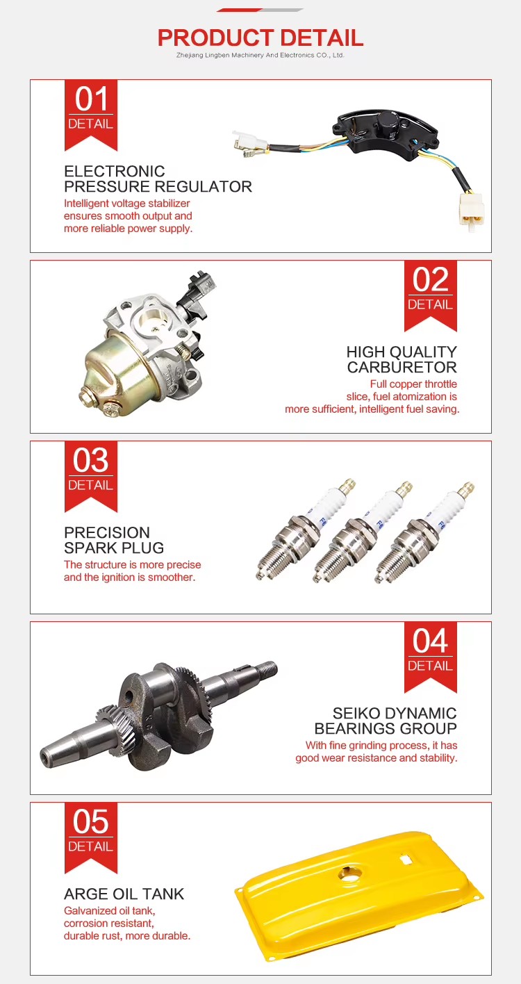 Gasoline Generator Spare Parts Set 0.65KW2.0HPKVA Recoil Single Phase Copper Aluminium Fuel Tank Frame Generator Dealers LB950-A