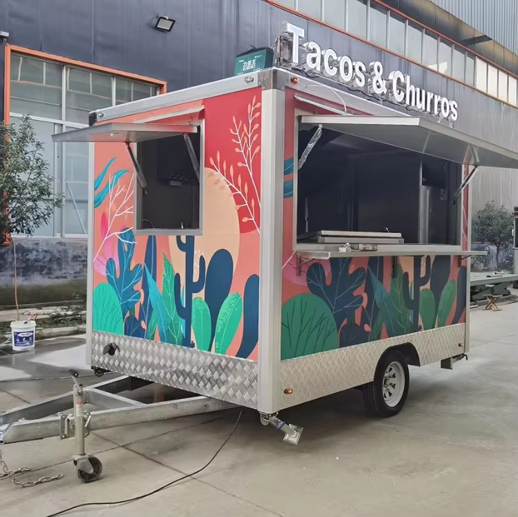 French EPR Packaging DOT Certified Galvanized Sheet Restaurant Outdoor Use Tow Bar Trailer Food Trailer