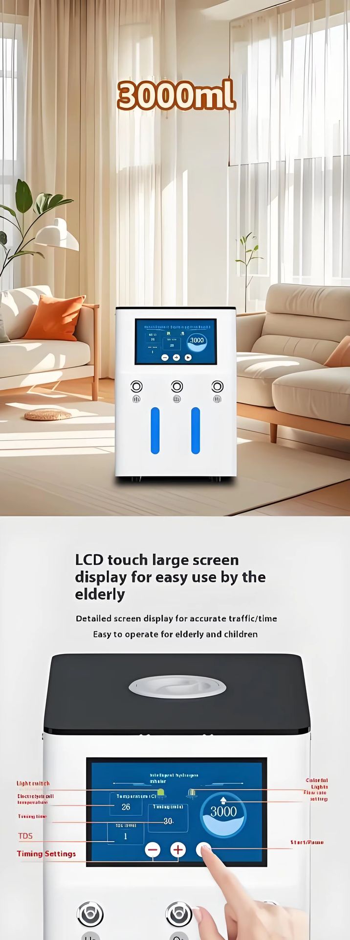 Manufacturer Direct Sales Economical H2 Inhaler 3000ml Hydrogen Equipment Under-Sink Electric Household 2001-5000ppb 1 Year