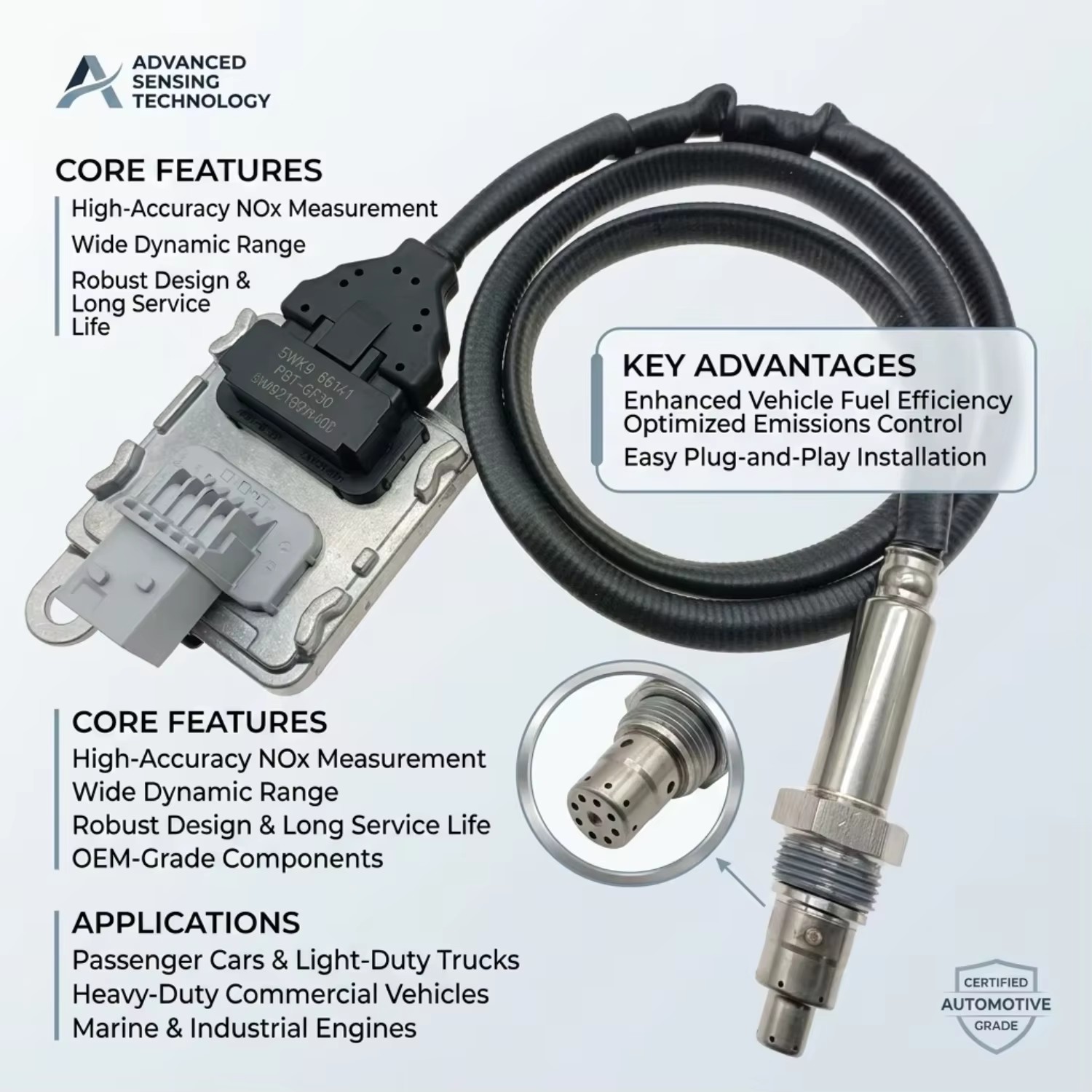 Direct Fit TB Nox Sensor 12V A0081531228 for Freightliner Detroit DD13 DD15 EPA17 Emission Monitor 12 Months Warranty