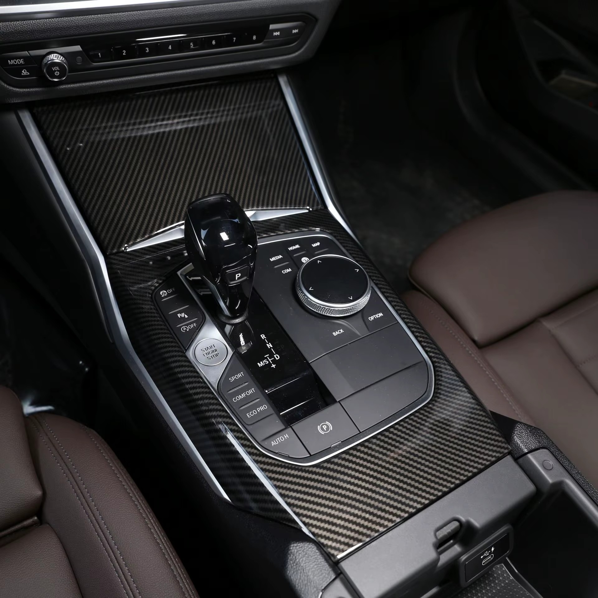 Real Carbon Fiber Interior Modification for 2020 BMW 3 Series G20 G28 Carbon Fiber Central Control Gear Panel