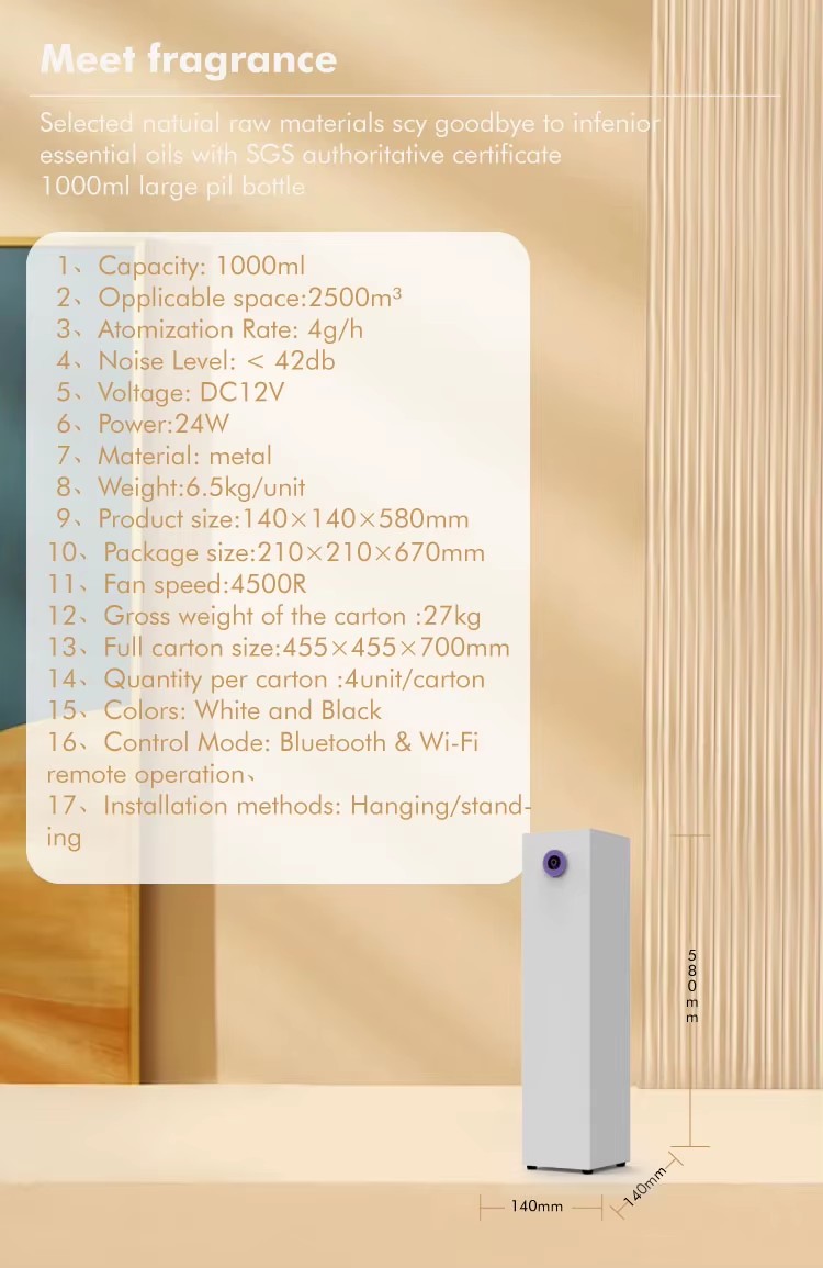 1000ml Waterless Metal Aromatherapy Diffuser with App-Controlled 1000M2 Powerful Dispersal for Spas and Wellness Centers
