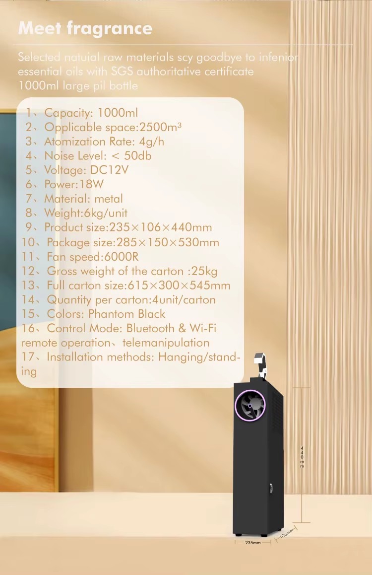 1000ml Luxury Wall Mounted Metal Aroma Diffuser Smart WiFi Central Installation <50dB Noise Waterless Essential Oil Diffuser for