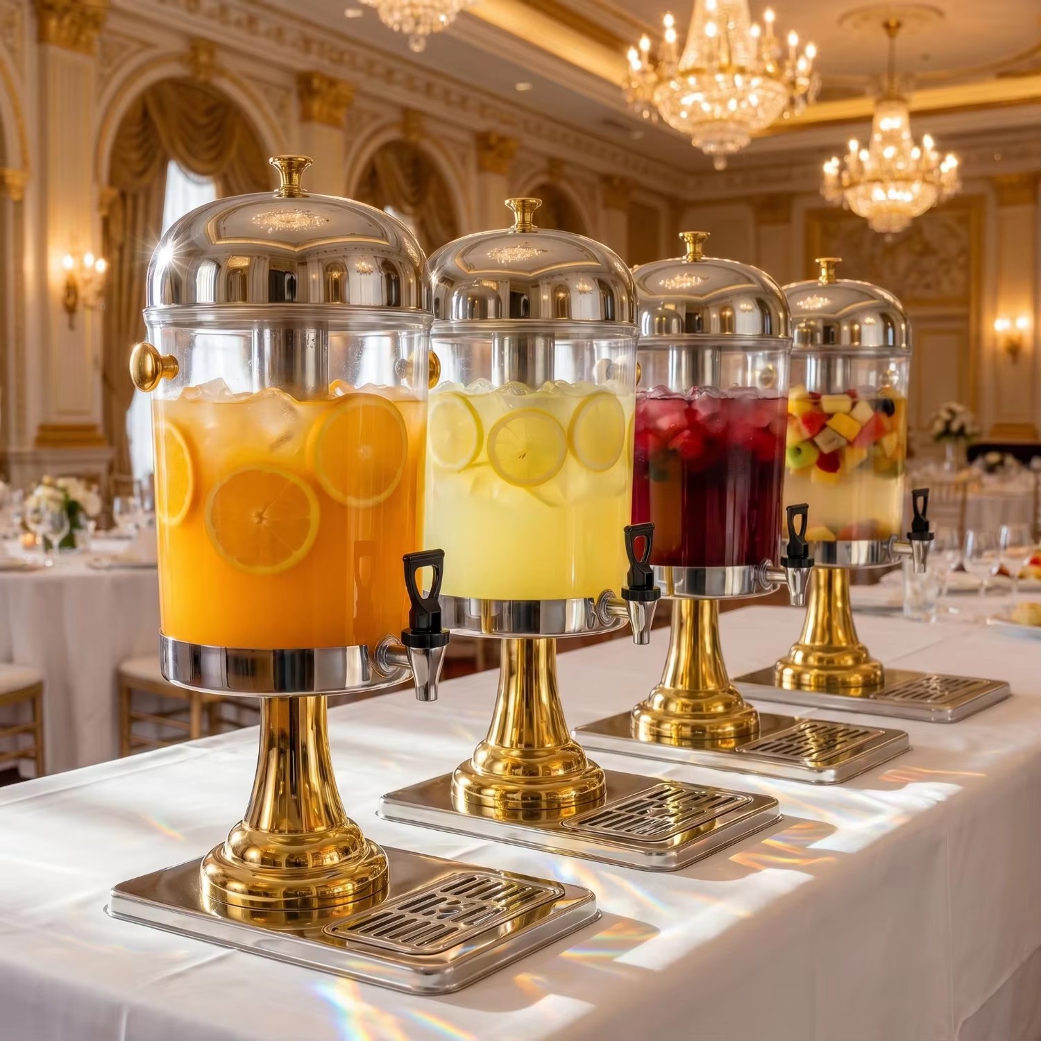 Key Luxury 8L Bi-Color Juice Dispenser Stainless Steel Cold Drink Server with Ice Tube for Hotel Buffet Wedding Catering