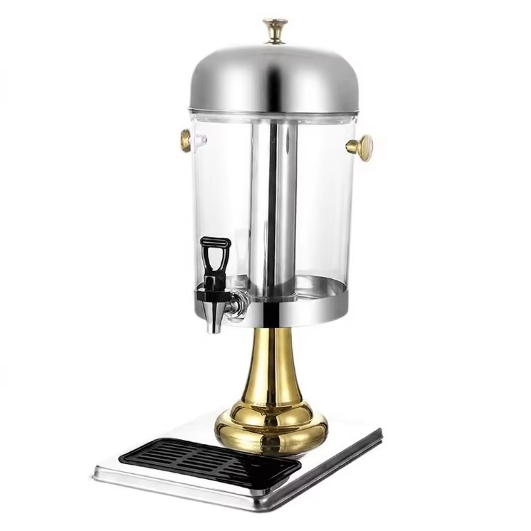 Key Luxury 8L Bi-Color Juice Dispenser Stainless Steel Cold Drink Server with Ice Tube for Hotel Buffet Wedding Catering