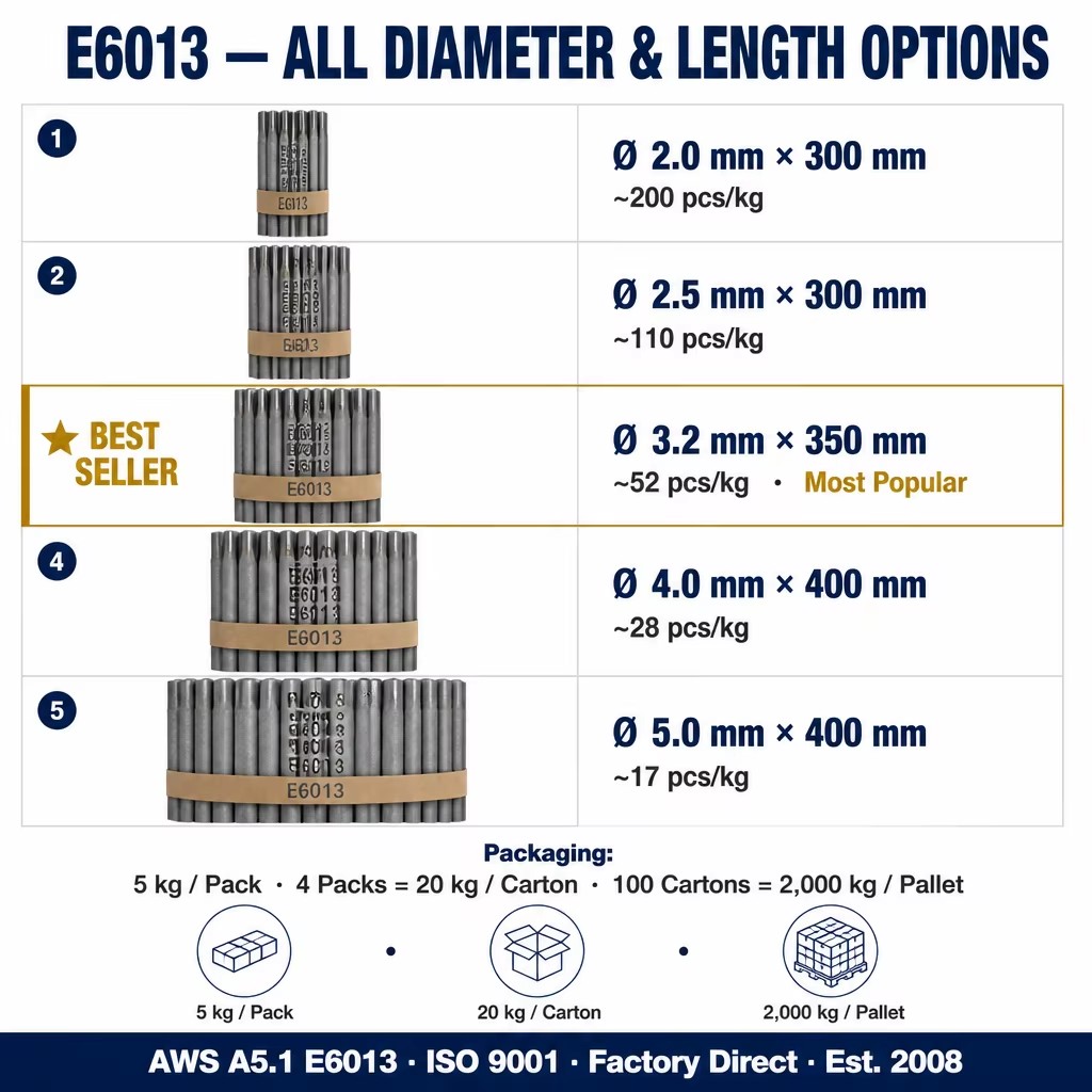 Welding Rod E6013 AWS Carbon Steel 20kg 2.5mm 3.2mm Baguette Electrode Manufacturer Factory
