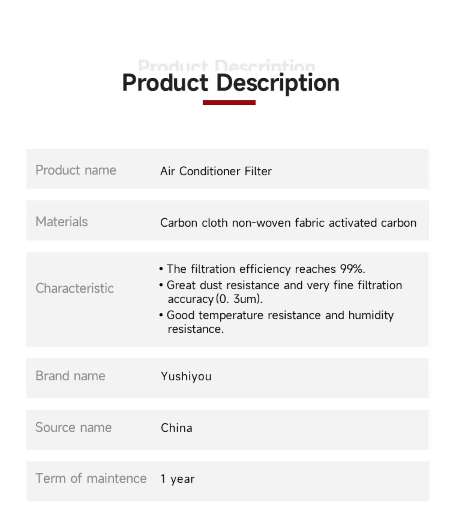 High Density Paper Resistant to Moisture Suppress Smoke Dust Improve air Quality Inside the Vehicle CUK33001 E4947LC for Da-f