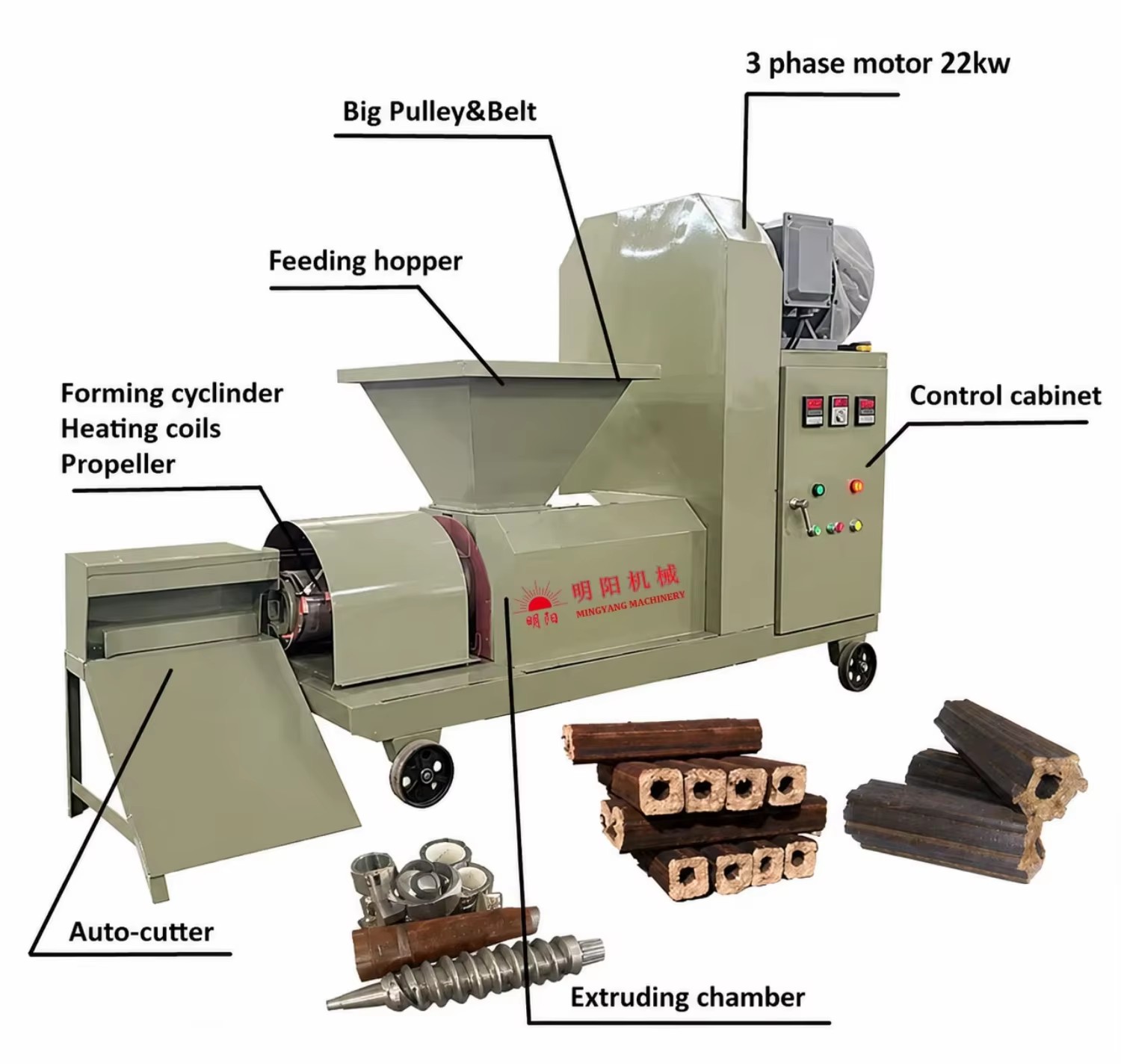 Piston Wood Sawdust Briquette Making Machine Rice Husk Press Extruder for Charcoal Factory