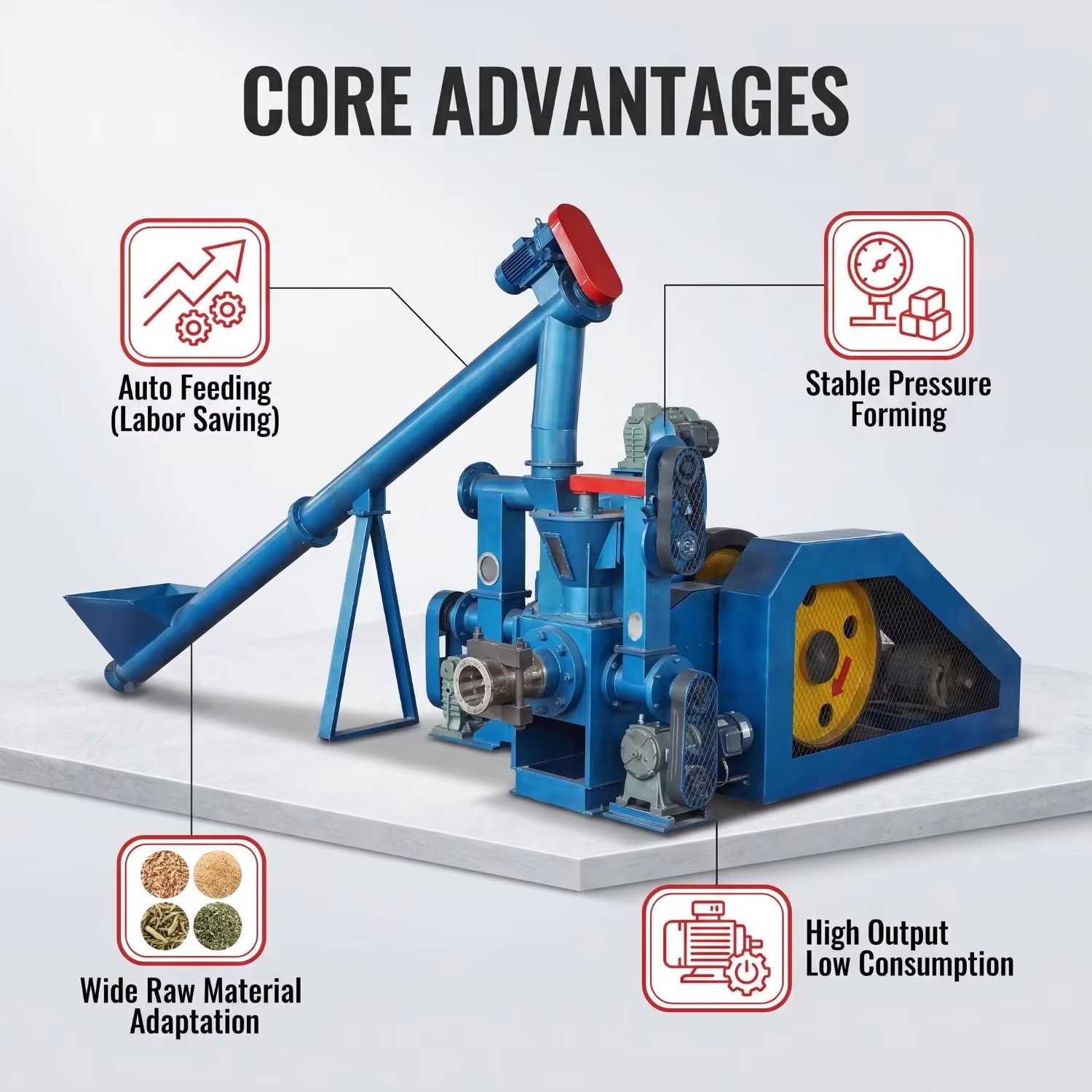 Large Hydraulic Wood Sawdust Briquette Machine with 400-800kg/h Capacity 380V for Making Wood Logs Diameter 80mm