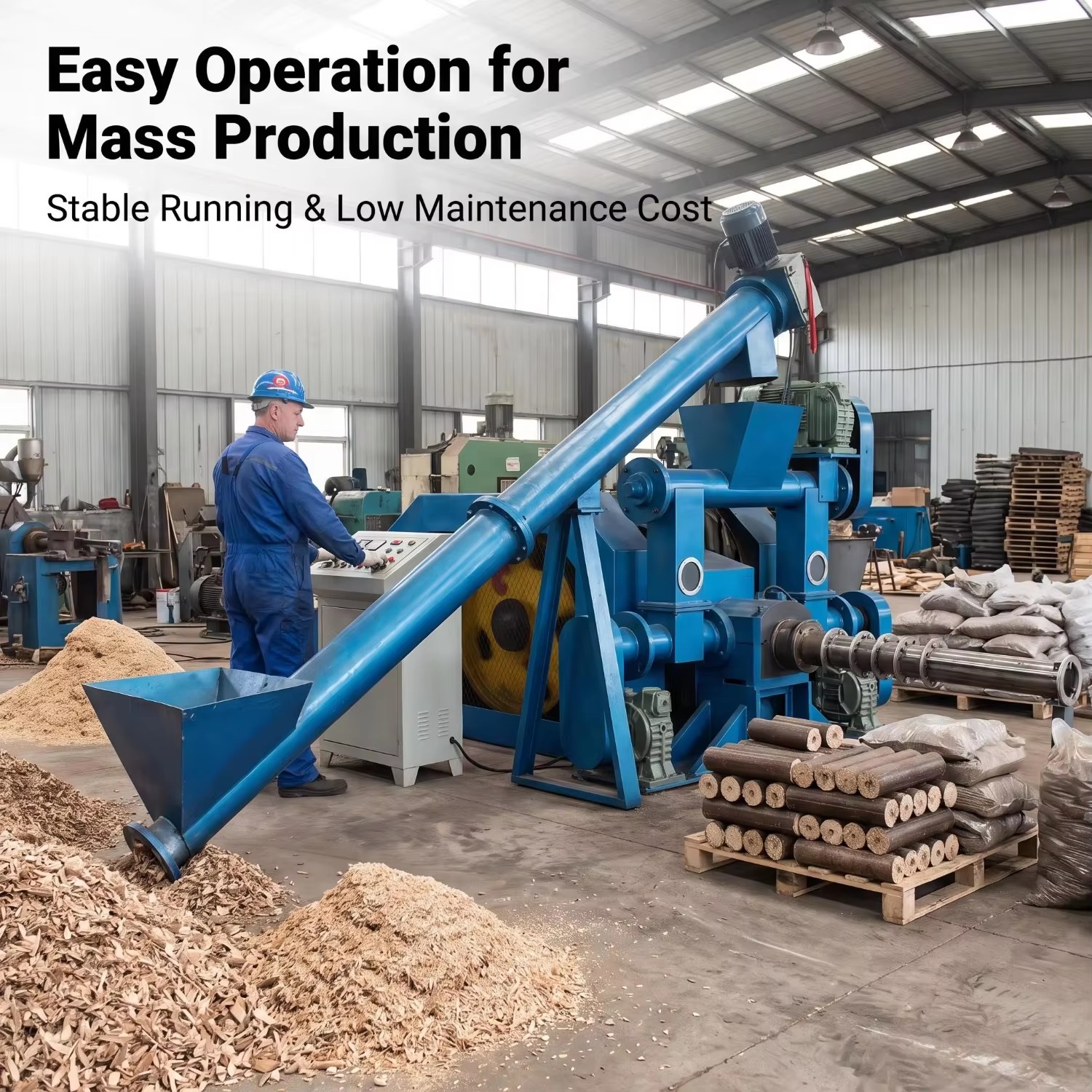 Large Hydraulic Wood Sawdust Briquette Machine with 400-800kg/h Capacity 380V for Making Wood Logs Diameter 80mm