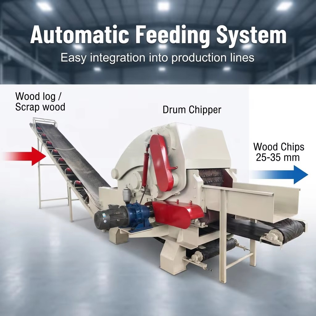 Heavy Duty Drum Wood Chipper Machine Large Capacity for Bamboo Palm Wood Processing