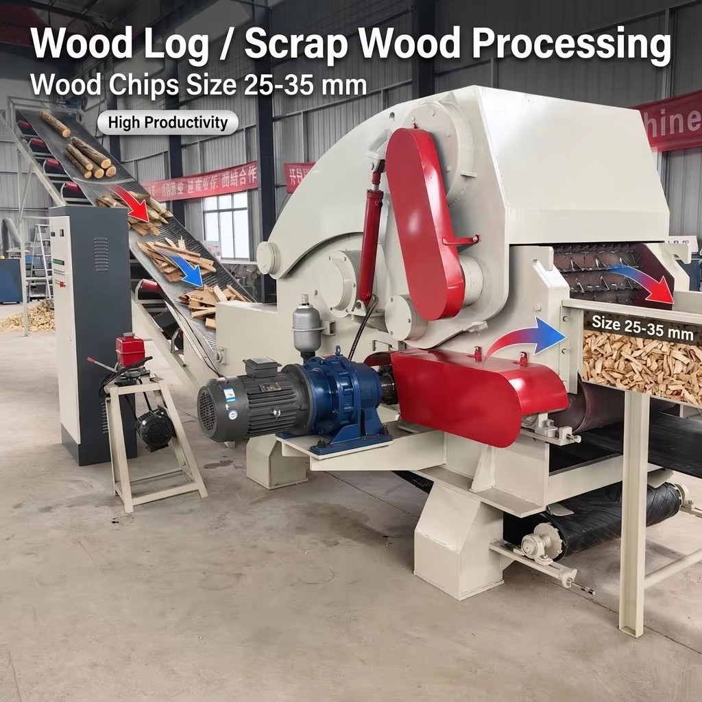 Heavy Duty Drum Wood Chipper Machine Large Capacity for Bamboo Palm Wood Processing