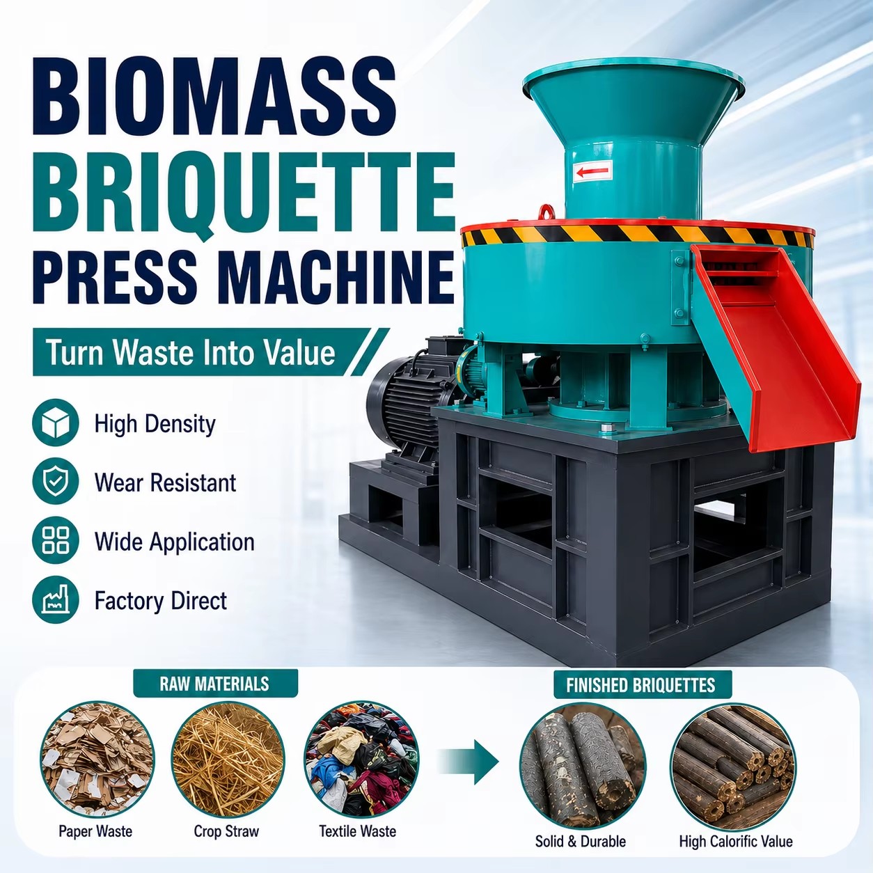 Industrial RDF Briquette Press Machine for Plastic Cloth Solid Waste Refuse Derived Fuel Cube Recycling