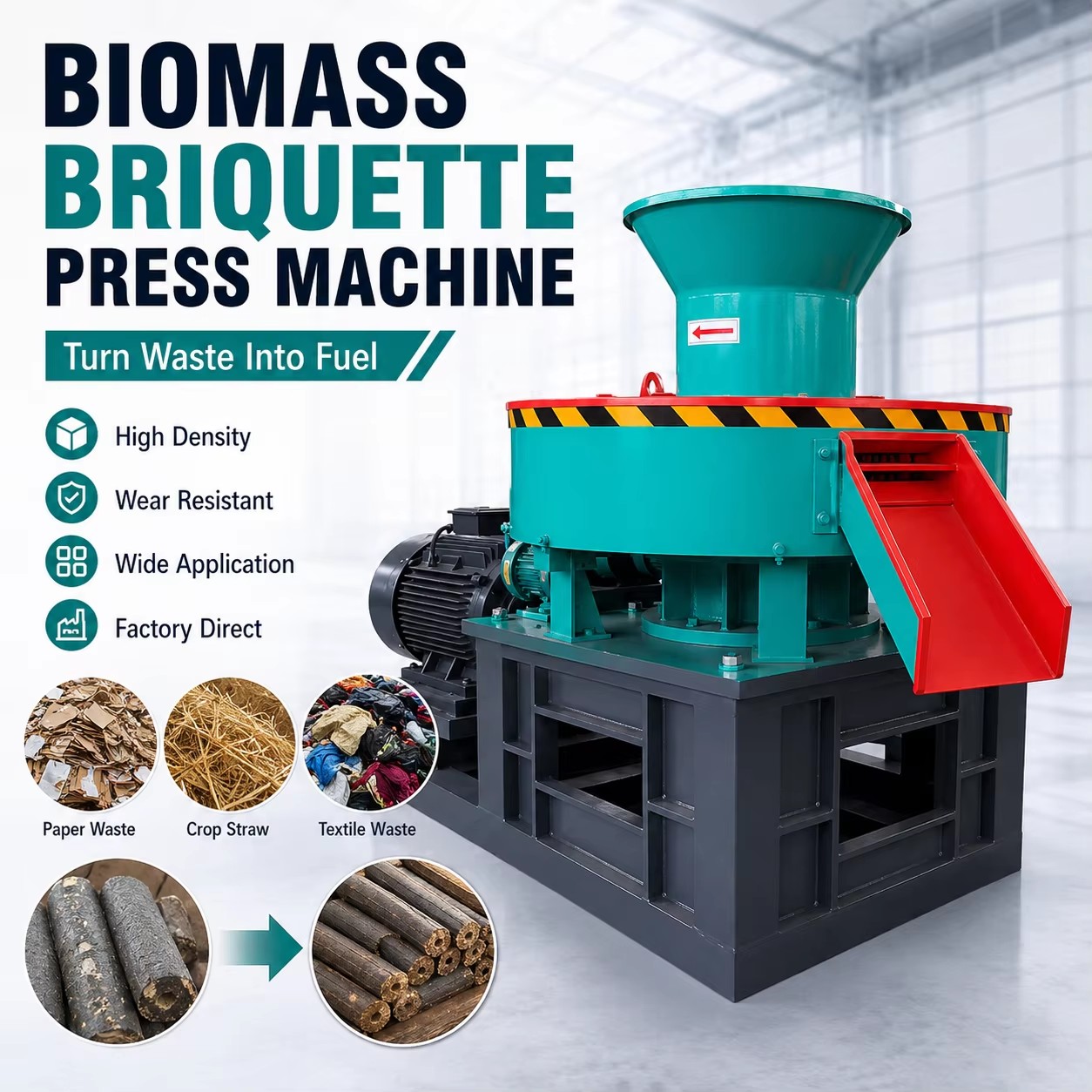 Industrial RDF Briquette Press Machine for Plastic Cloth Solid Waste Refuse Derived Fuel Cube Recycling