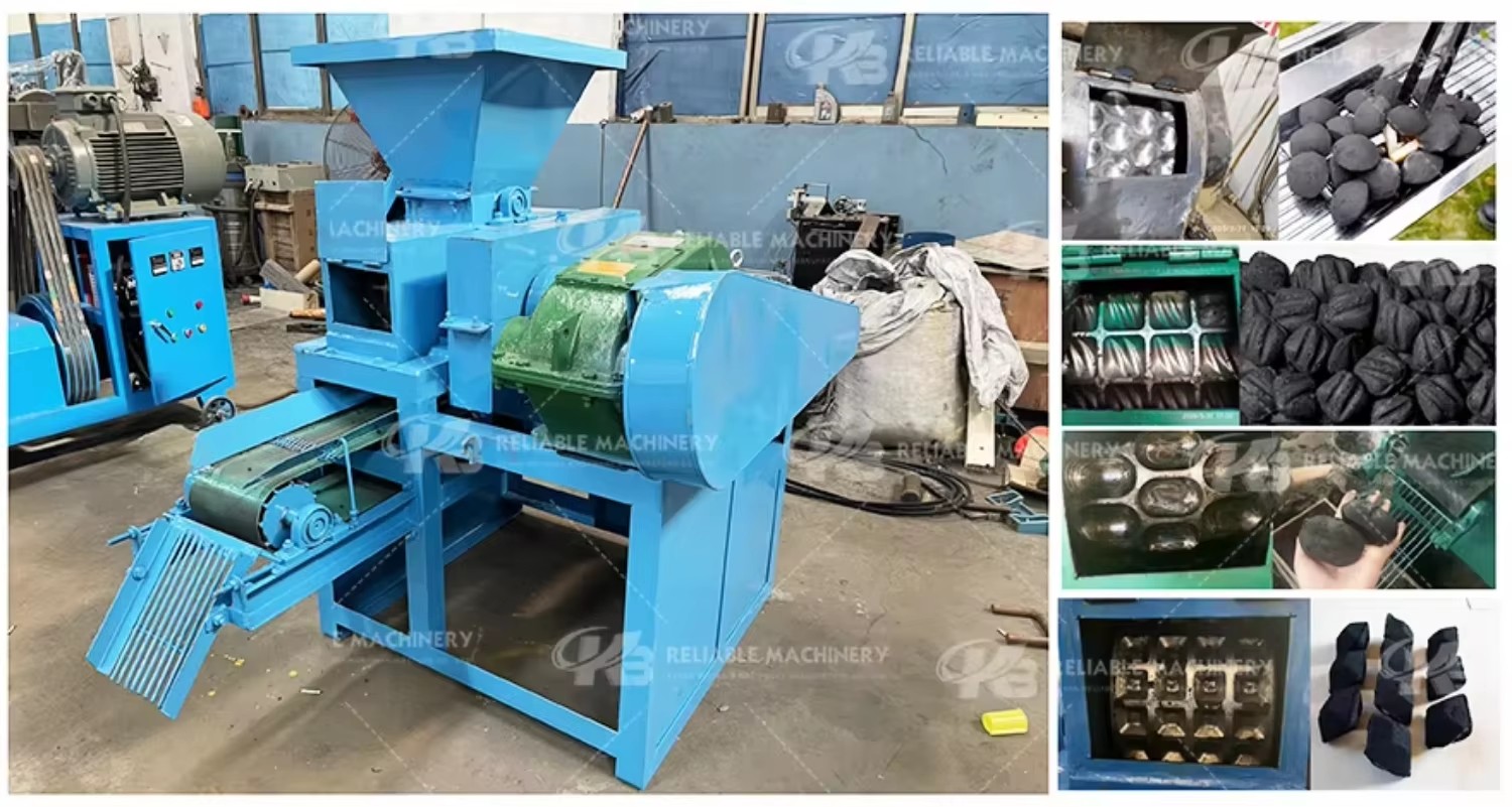 Heavy Duty Charcoal Briquette Press Machine With Durable Mold Rollers for Uniform Oval Round Coal Balls Production