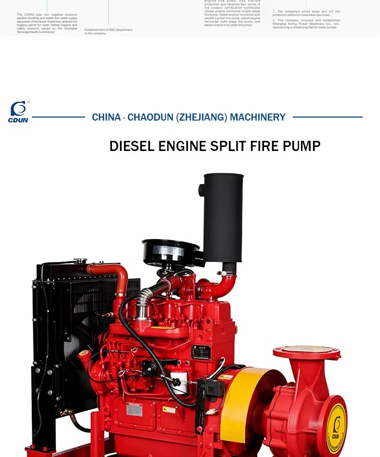 Single Stage Horizontal End Suction Diesel Engine Portable Electric Motor High Pressure Fire Fighting Pumps for Building
