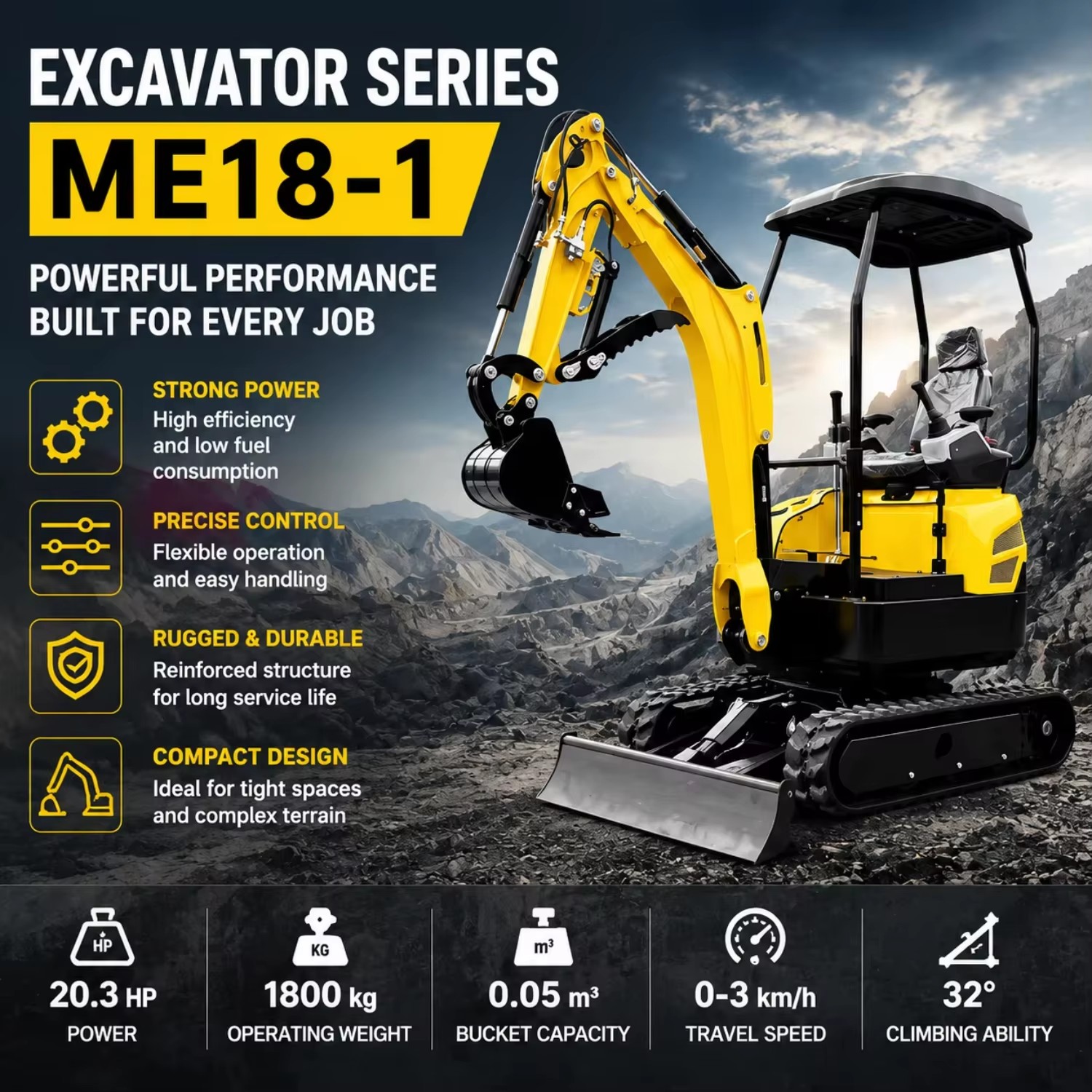 Construction Machinery CE Certified Mini Excavator 38HP Diesel Engine Motor Pump High Digging Power Fuel Saving Technology