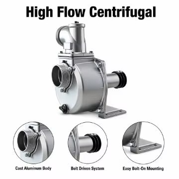 Belt Driven Centrifugal Water Pump Cast Aluminum 2 Inch High Flow Irrigation Pump with Double Groove Pulley for Agricultural Use