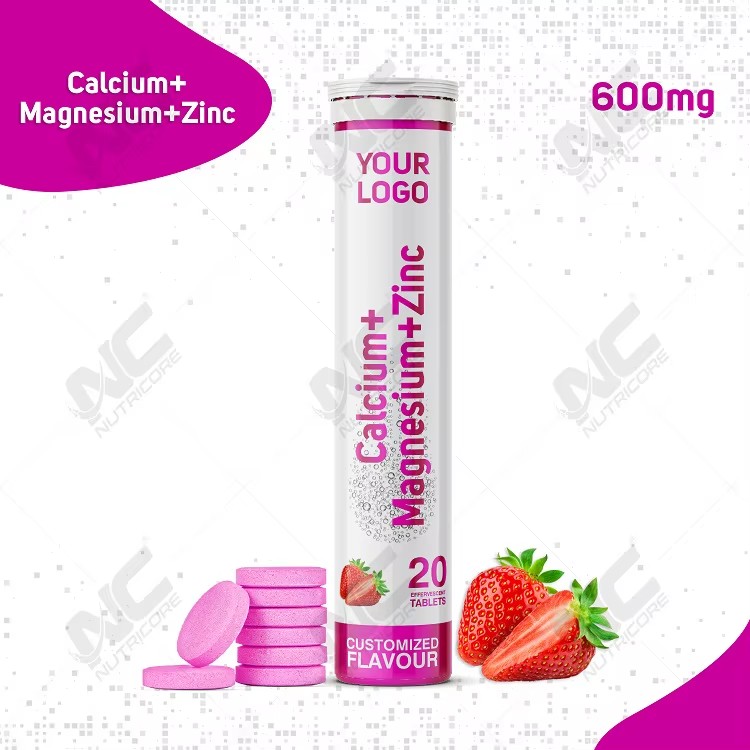 Premium Quality Natural Vitamin Calcium+Magnesium+Zinc Effervescent Tablets for Teenagers and Adults Supporting Bone Health