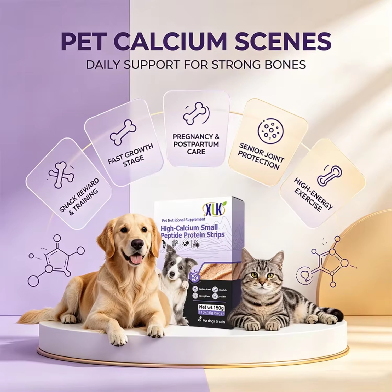 Wholesale Pet High-Calcium Peptide Treats Amino Acid Chelated Calcium Lactoferrin CPP Joint Bone Health Dogs Cats OEM