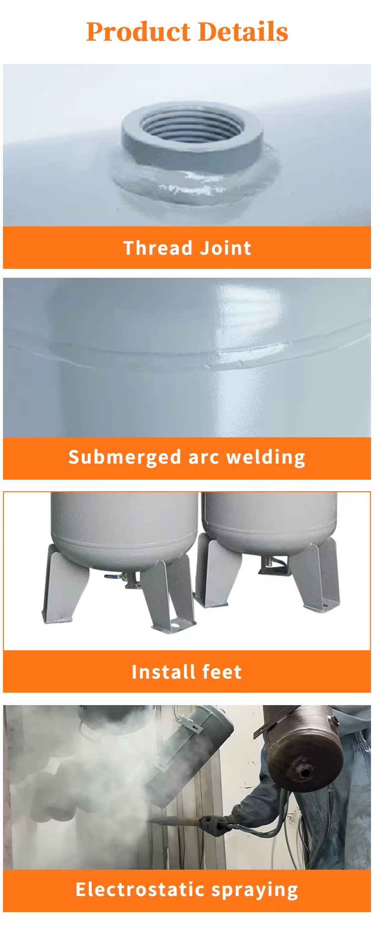 Factory Customized 80L/60L/50L Vertical Carbon Steel Pressure Vessel Storage Air Tank 1 Year Warranty Vacuum Pump for