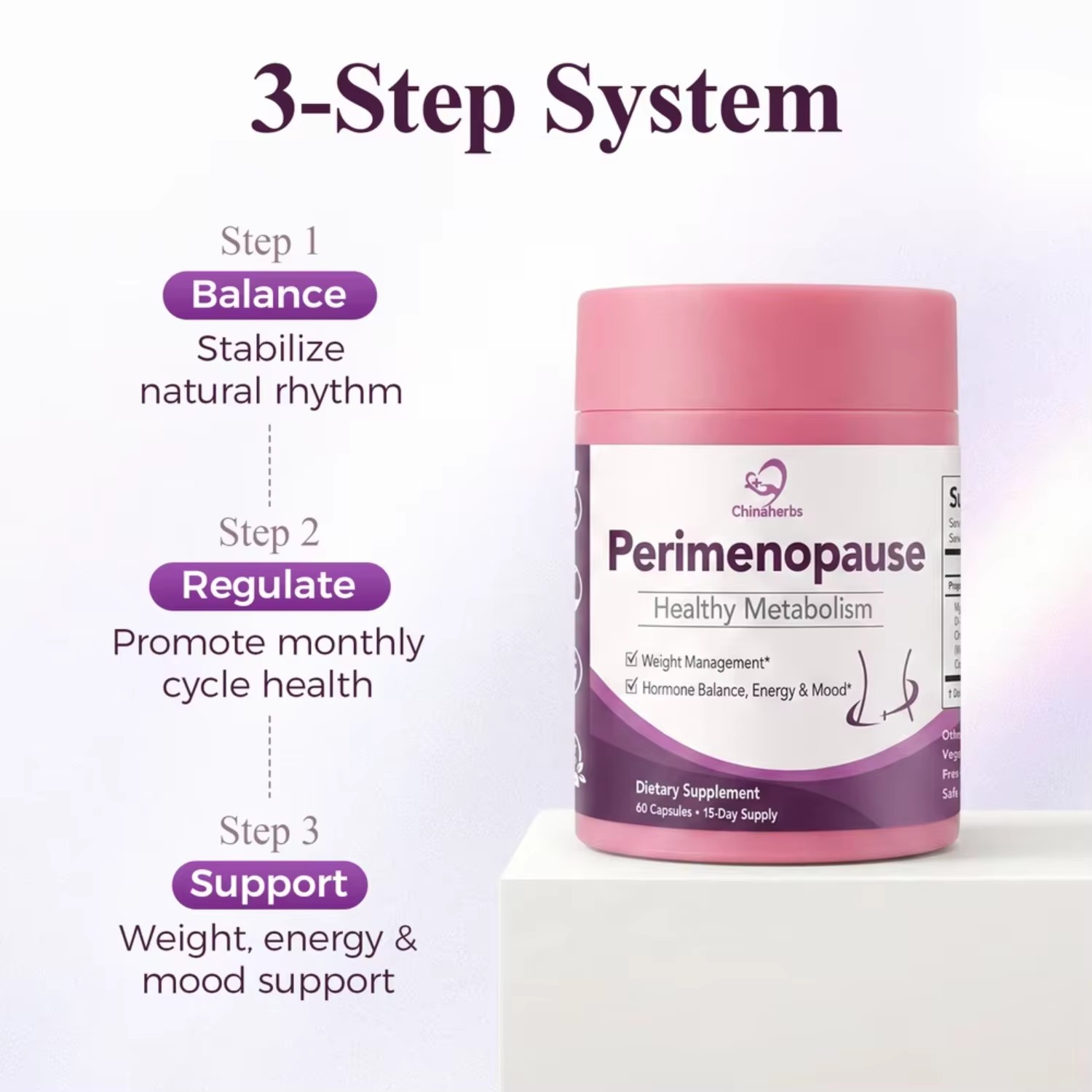 Private Label Perimenopause Support Supplement Women Hormone Balance Formula Myo Inositol Chasteberry CoQ10 GMP ISO
