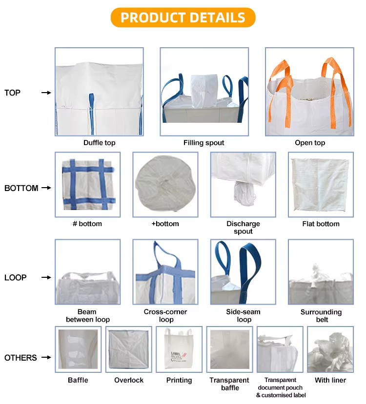 Supplier Polypropylene pp Woven Bulk Big Ton Bag / Jumbo Bag 1000kg 1500kg for Packing Stone, Fish Meal,sugar,cement,sand