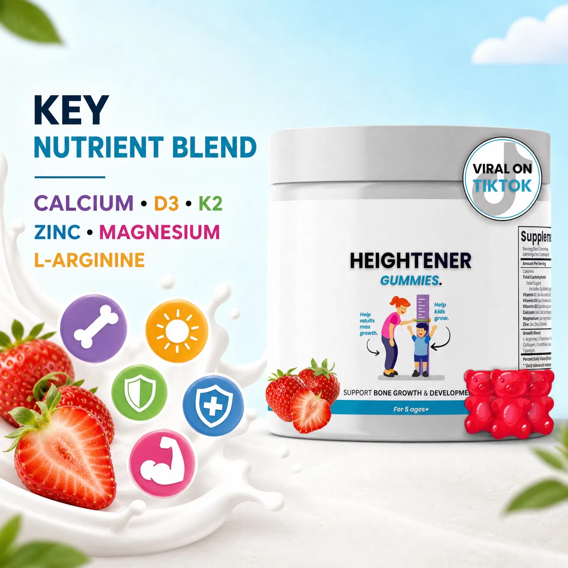 Kids Calcium Gummy Supplement for Height Development 60 Count