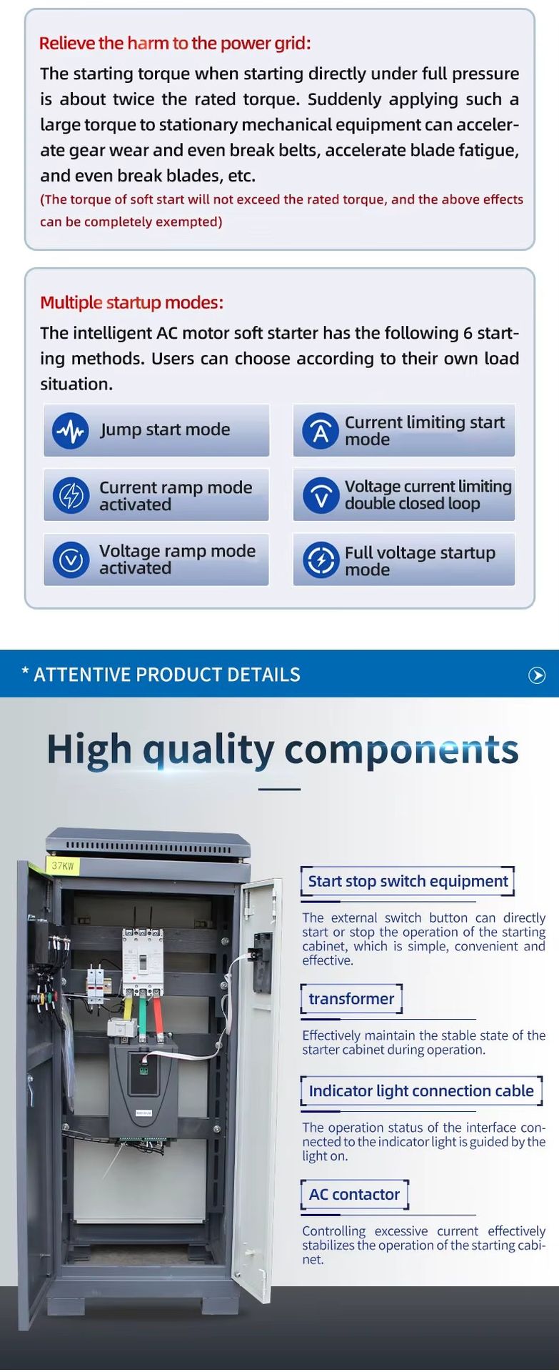 Online Programming 380V Three Phase Nominal Voltage Soft Start PLC Control Cabinet 3000W Rated Power