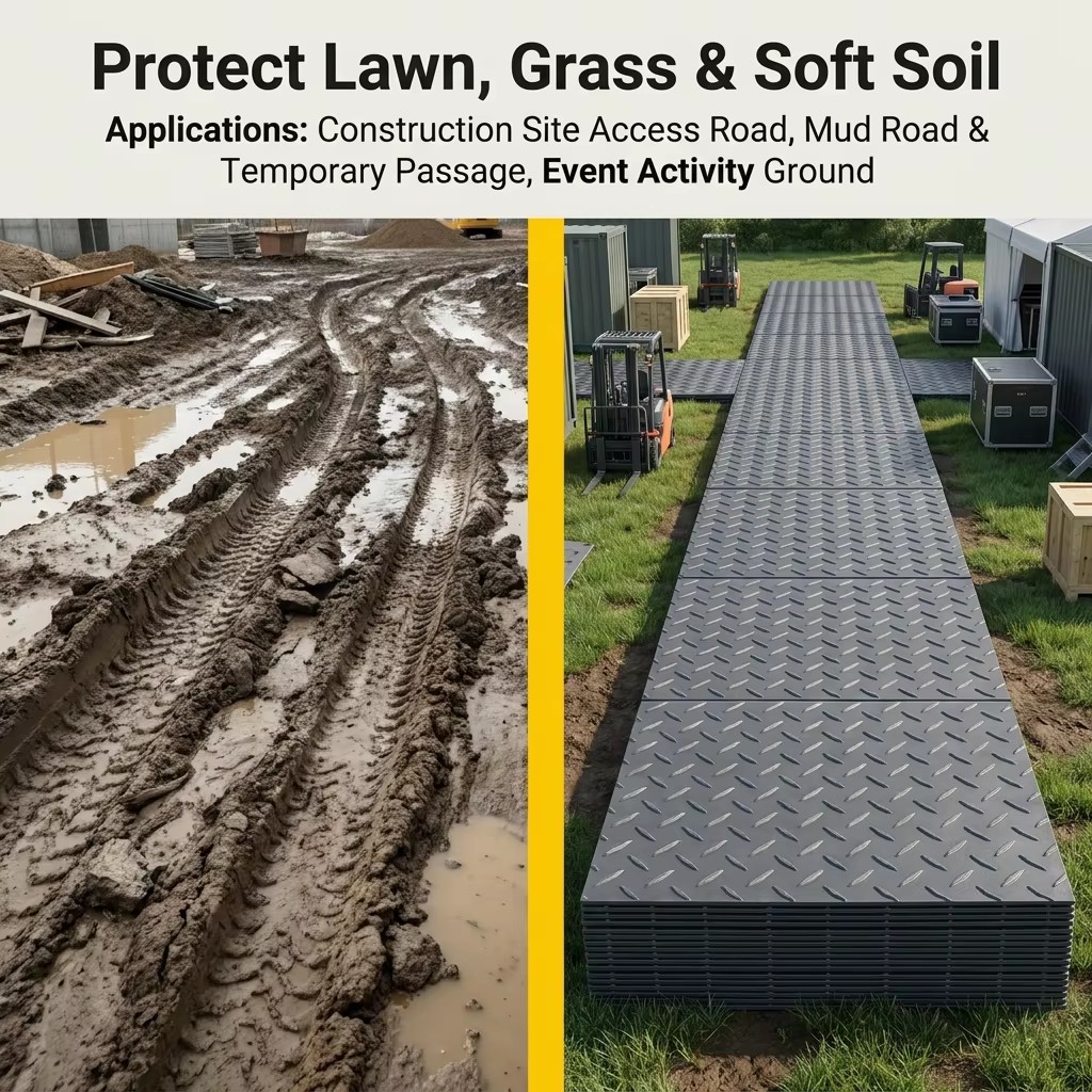 Temporary Road Mat Anti-slip HDPE Plate Textured Surface Ground Protection Sheet for Oil Field and Excavator