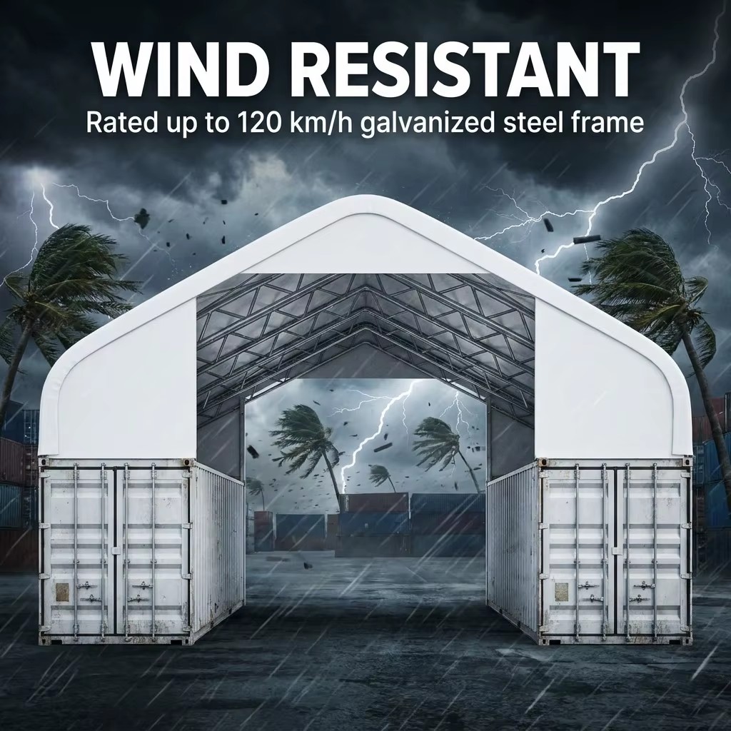 Clear Span 610g PVC UV Resistant Galvanized Steel Structure A-Frame Shipping Container Storage Tent for Warehouse Port Logistics