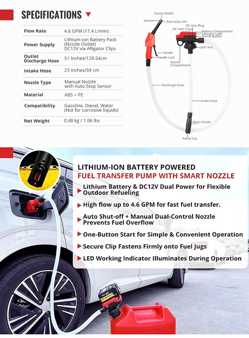 12V Electric Drum Barrel Gasoline Diesel Fuel Water Transfer Pump 17.4L/min Portable DC Self Priming Fuel Transfer Pump Supplier