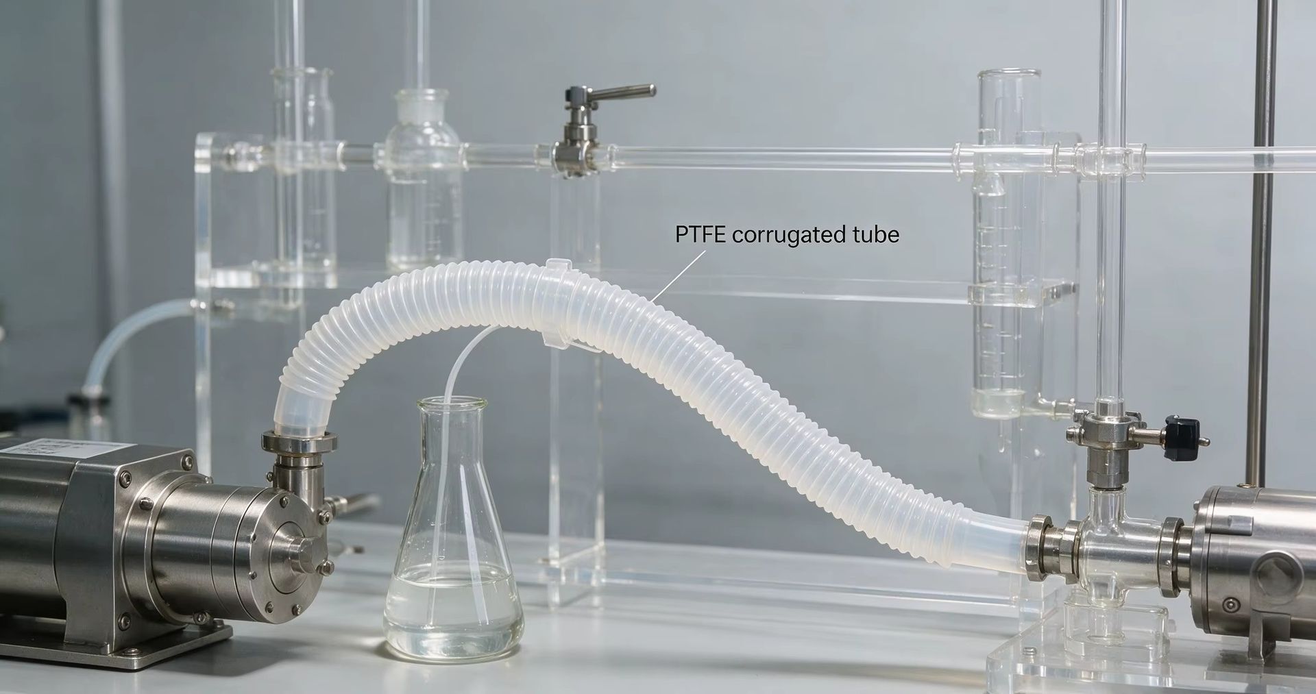 Custom PTFE Corrugated Hose Manufacturer Flexible PTFE Bellows Chemical Resistant Tubing