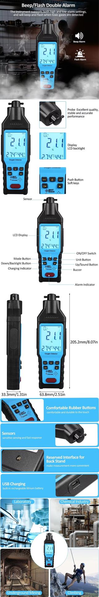 Smart Sensor ST8100 ST8100A ST8100B Digital Oxygen Detector