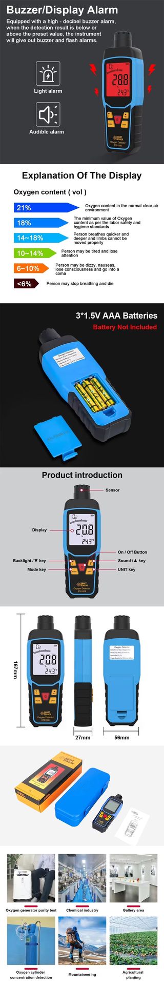 Smart Sensor ST8100 ST8100A ST8100B Digital Oxygen Detector