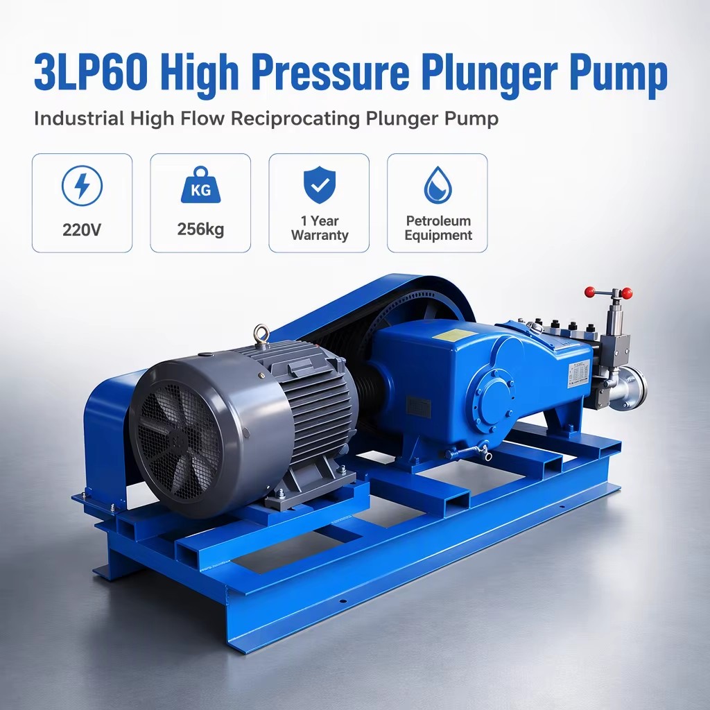3LP60 High Pressure Plunger Pump Industrial Booster Pump Engine 220V 1 Year Warranty 256kg for Petrochemical Chemical Processes