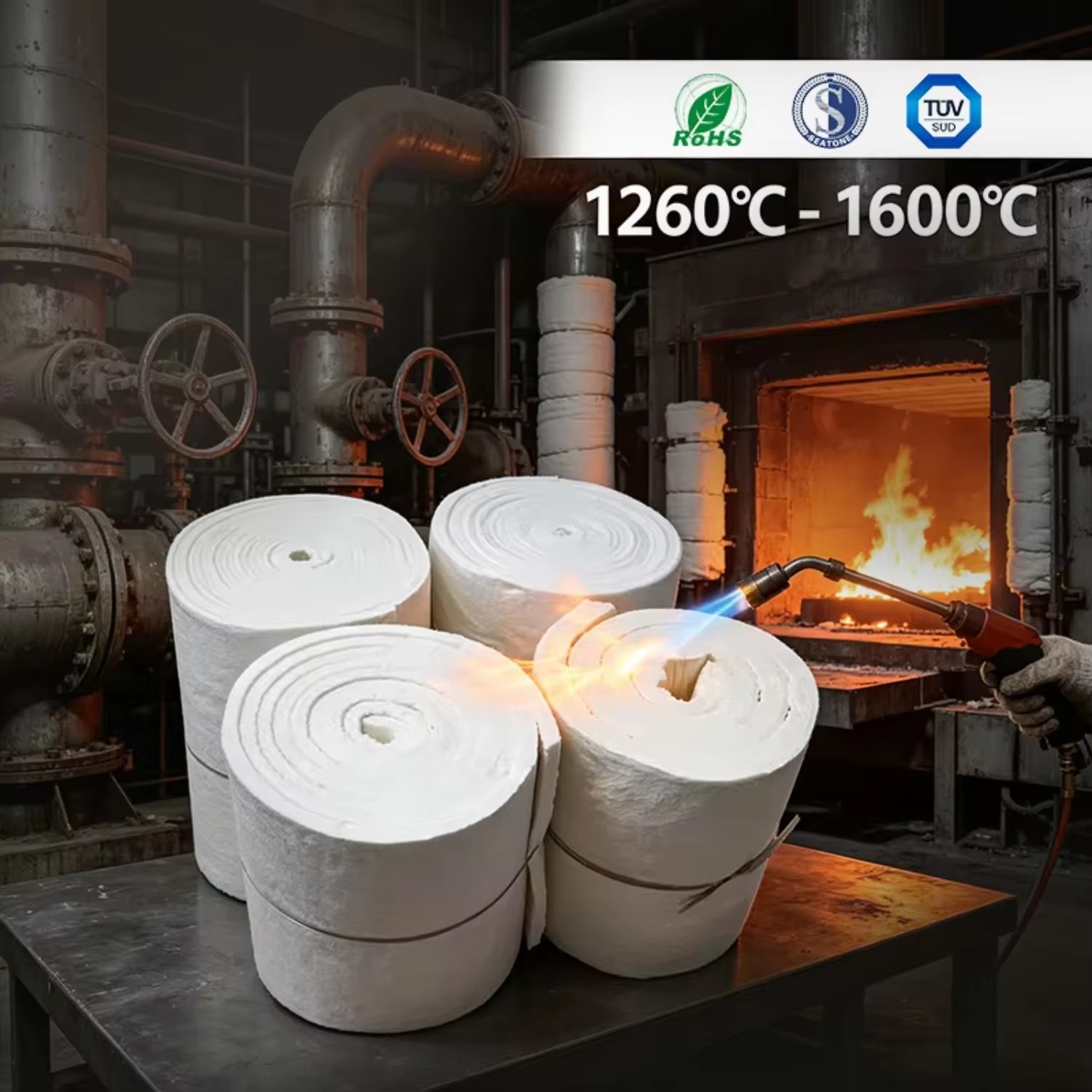 1260°C Ceramic Fiber Blanket 128 Kg/m³ (60mm) - Fireproof & Thermal Insulation for Boiler and Kiln Fireproofing Wraps
